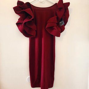 Forever 21 Ruffle sleeve, low back, bodycon, burgundy party dress